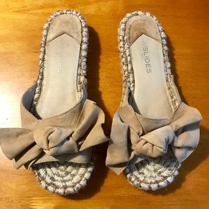 J Slides: Ritsy Neutral Tan Suede Slides with Bow